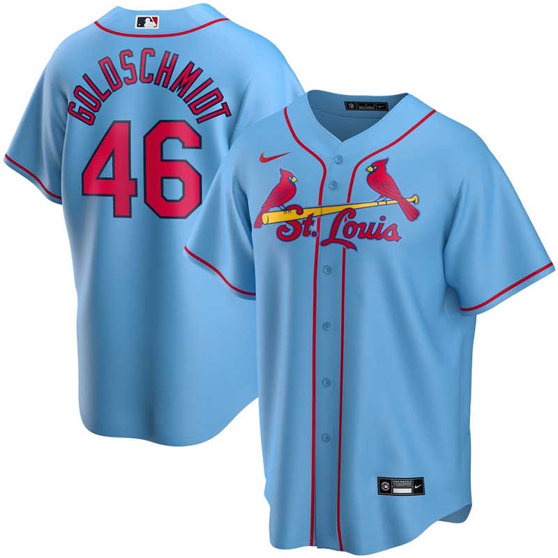 2020 MLB Men St. Louis Cardinals #46 Paul Goldschmidt Nike Light Blue Alternate 2020 Replica Player Jersey 1